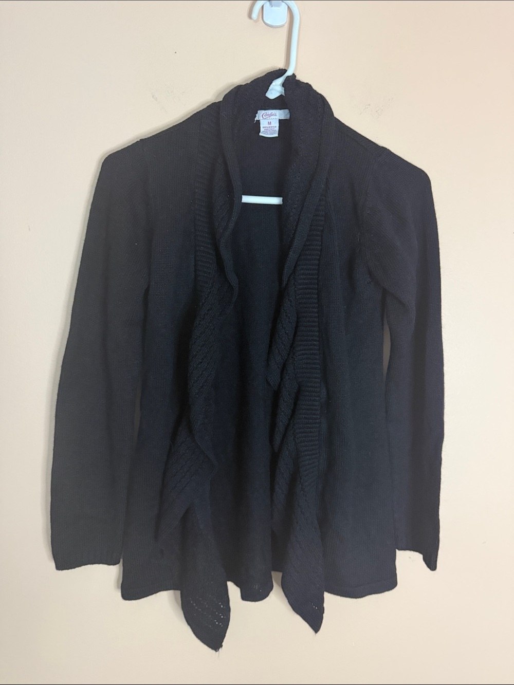 Candie's Black Open-Front Draped Cardigan